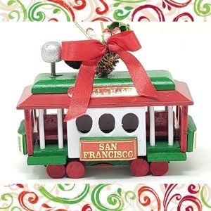 Vintage San Francisco Wood Trolley Cable Car Christmas Ornament Powell & Market